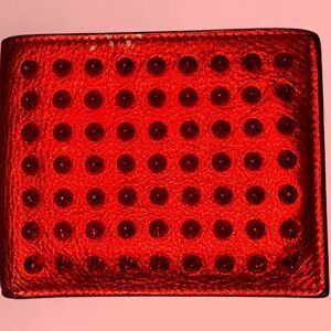 Christian Louboutin Red Studded Leather Bi-Fold Wallet | Authentic